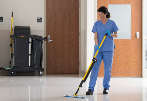 staff cleaning using hygen mop