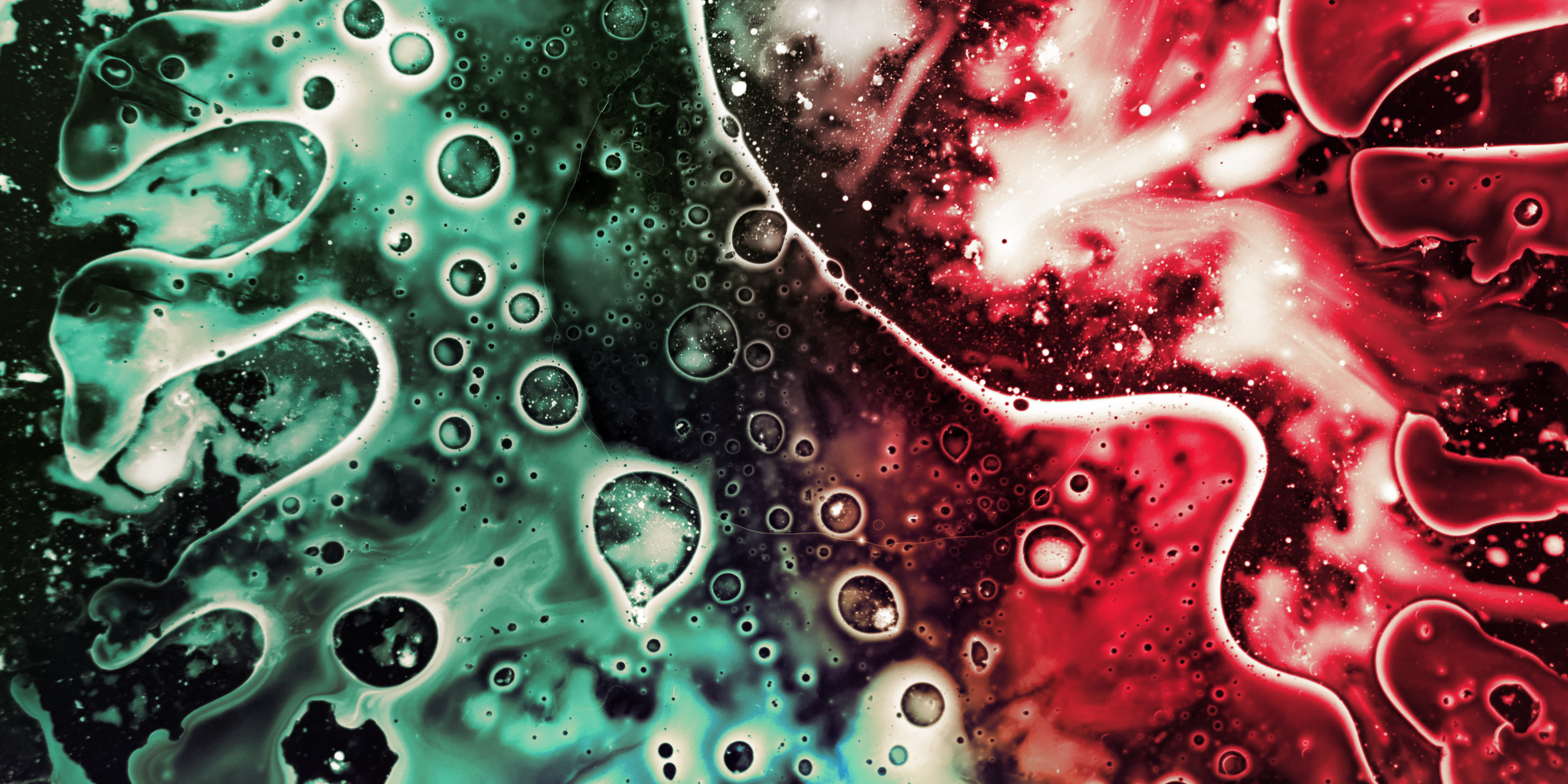 Green and Red Abstract Painting with Bubbles