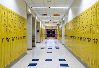 A clean school corridor with lockers