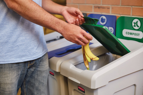 Man throwing rubbish in bins