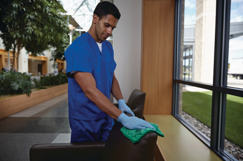 Staff cleaning using Microfibre cloth